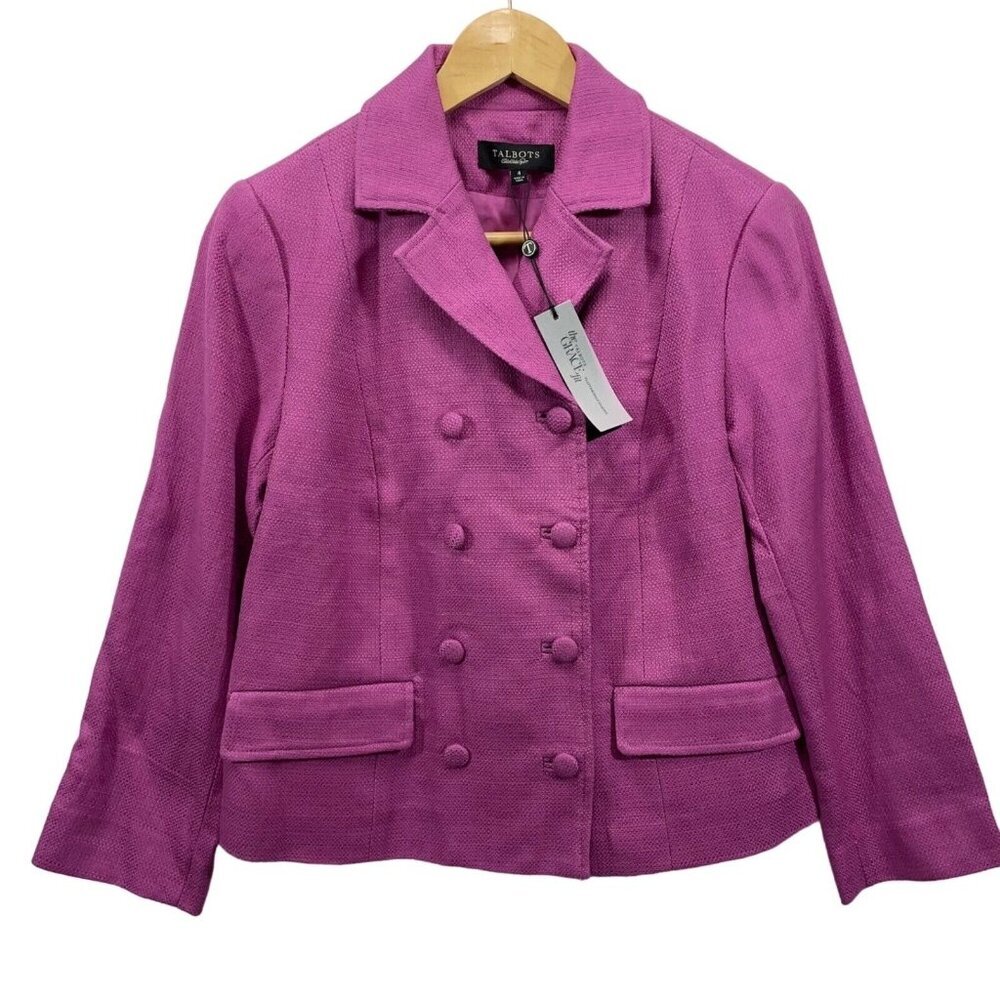Talbots Double Breasted Blazer Jacket Statement Career Office‎ Tweed Purple 4
